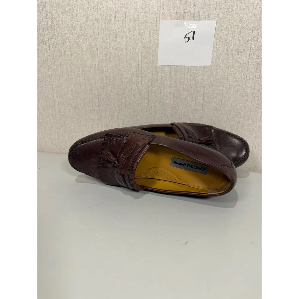 Johnston & Murphy Mens 11 W Burgundy Leather Kiltie Tassel Loafers 15-0834